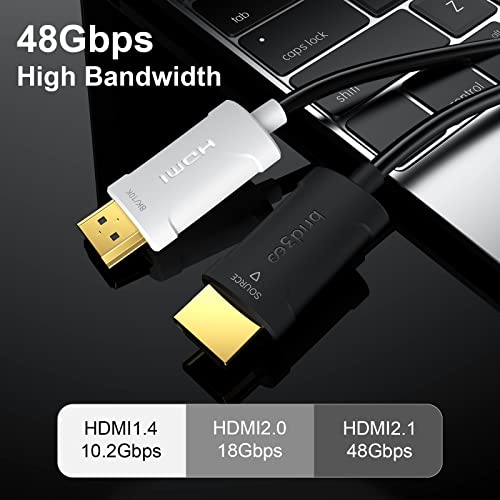 Bridgee HDMI 2.1 כבל [מוסמך] 33ft, 48 ג'יגה-ביט לשנייה אולטרה מהירה מהירה סיבים אופטיים HDMI, תמיכה ב- EARC,